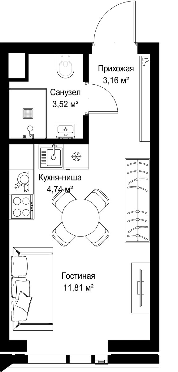 Планировка 23.23 м²