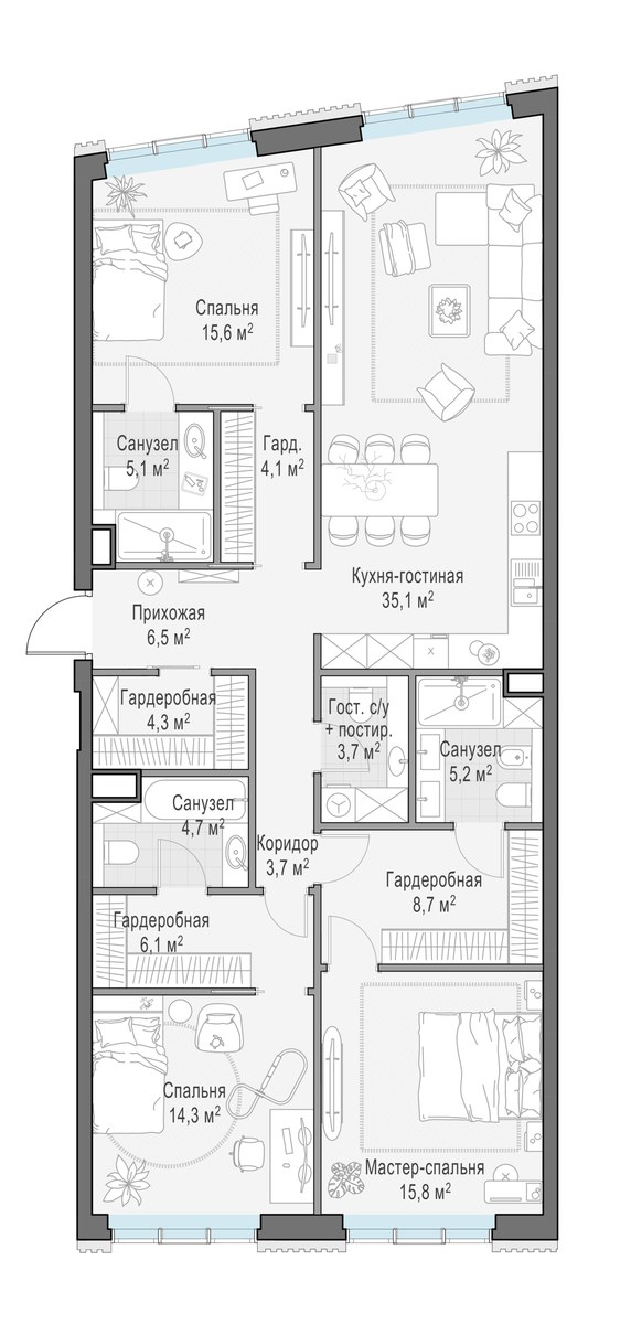Планировка 132.9 м²