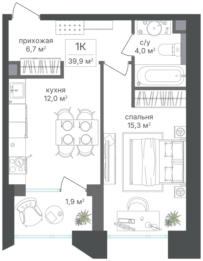 Планировка 39.9 м²