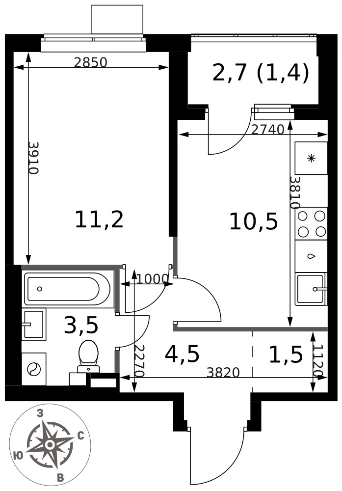 Планировка 32.6 м²