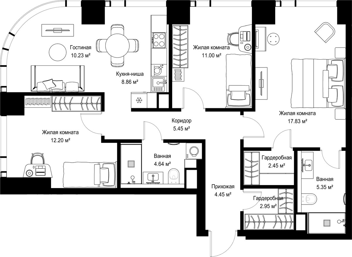 Планировка 85.41 м²