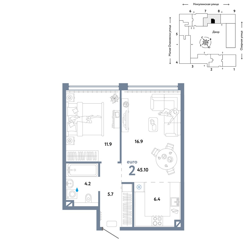 Планировка 45.1 м²