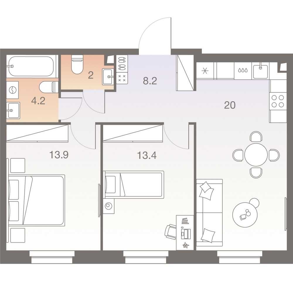 Планировка 61.9 м²