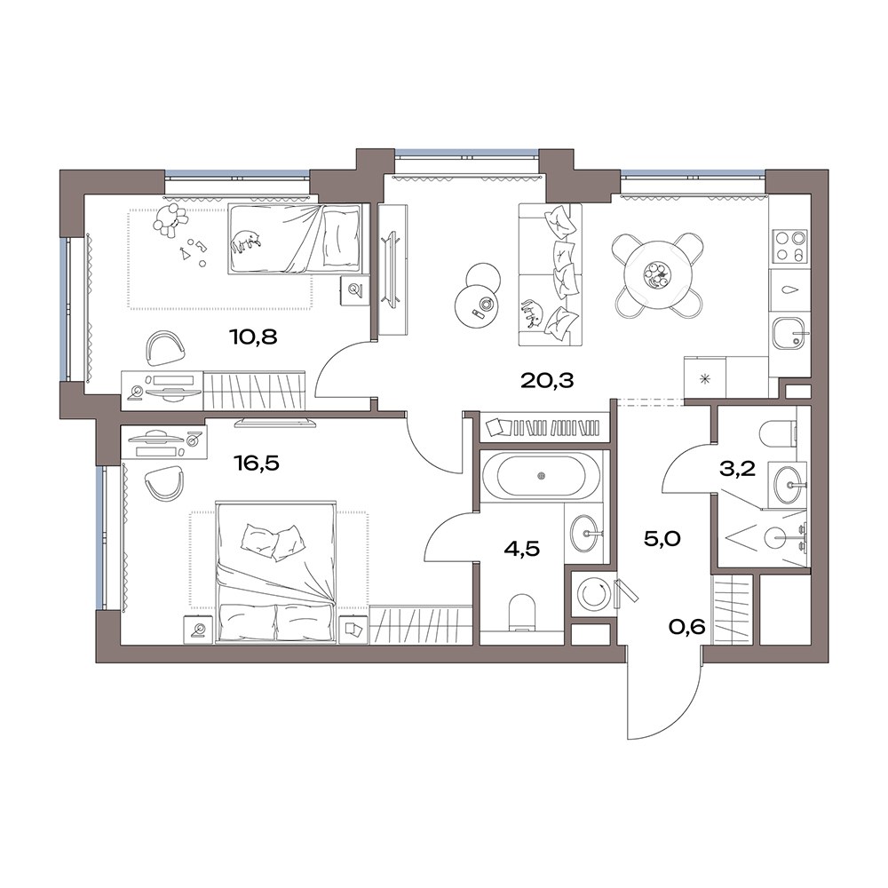 Планировка 60.9 м²