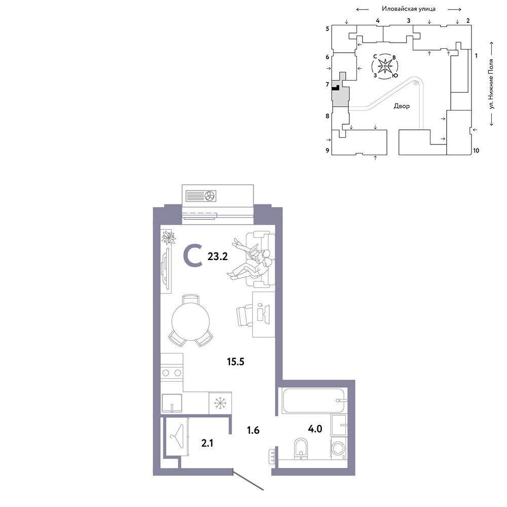 Планировка 23.2 м²