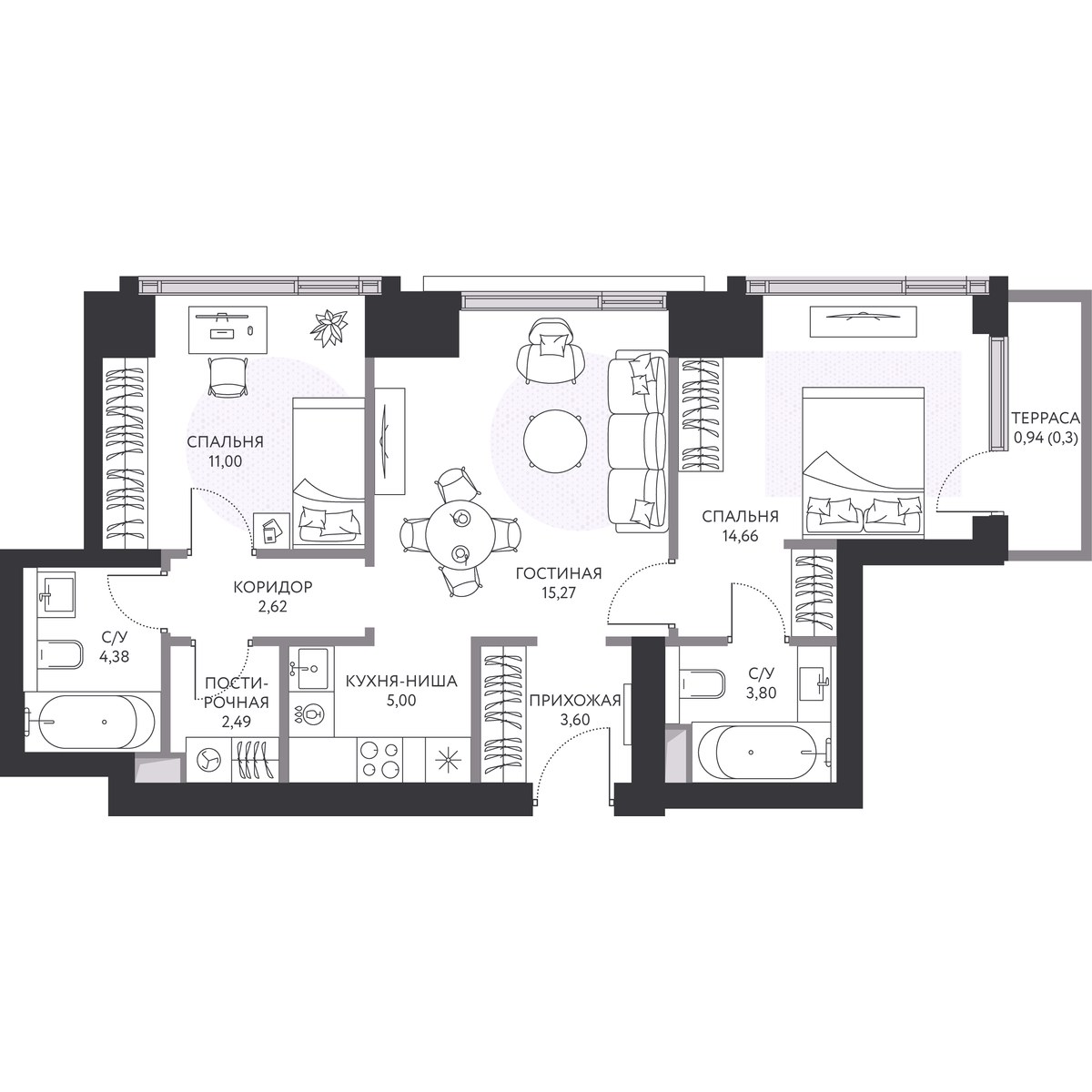 Планировка 64.5 м²