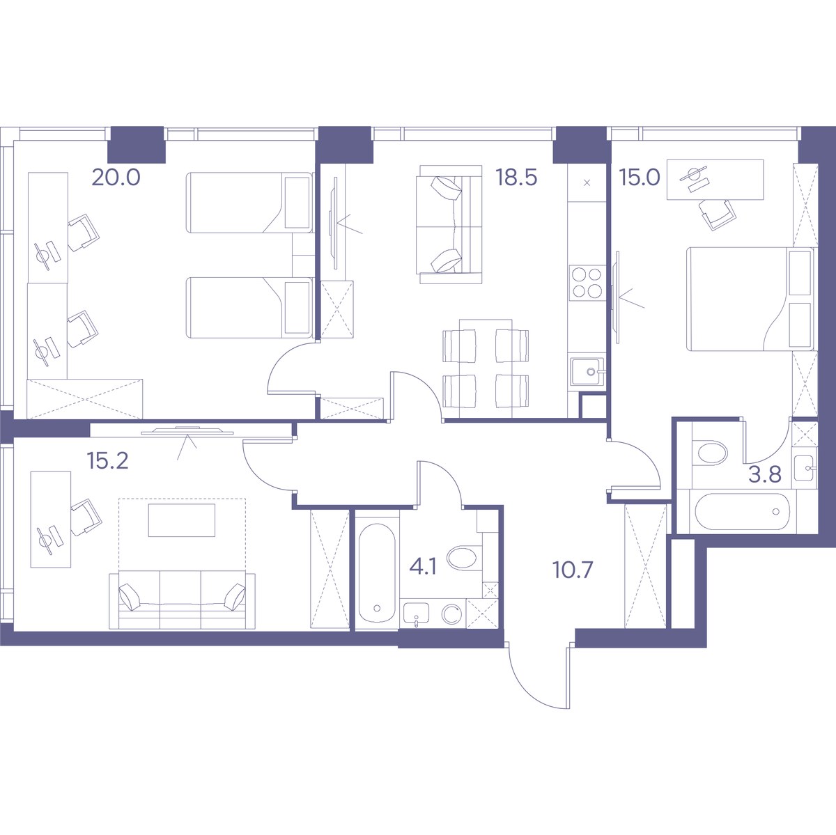 Планировка 87.3 м²