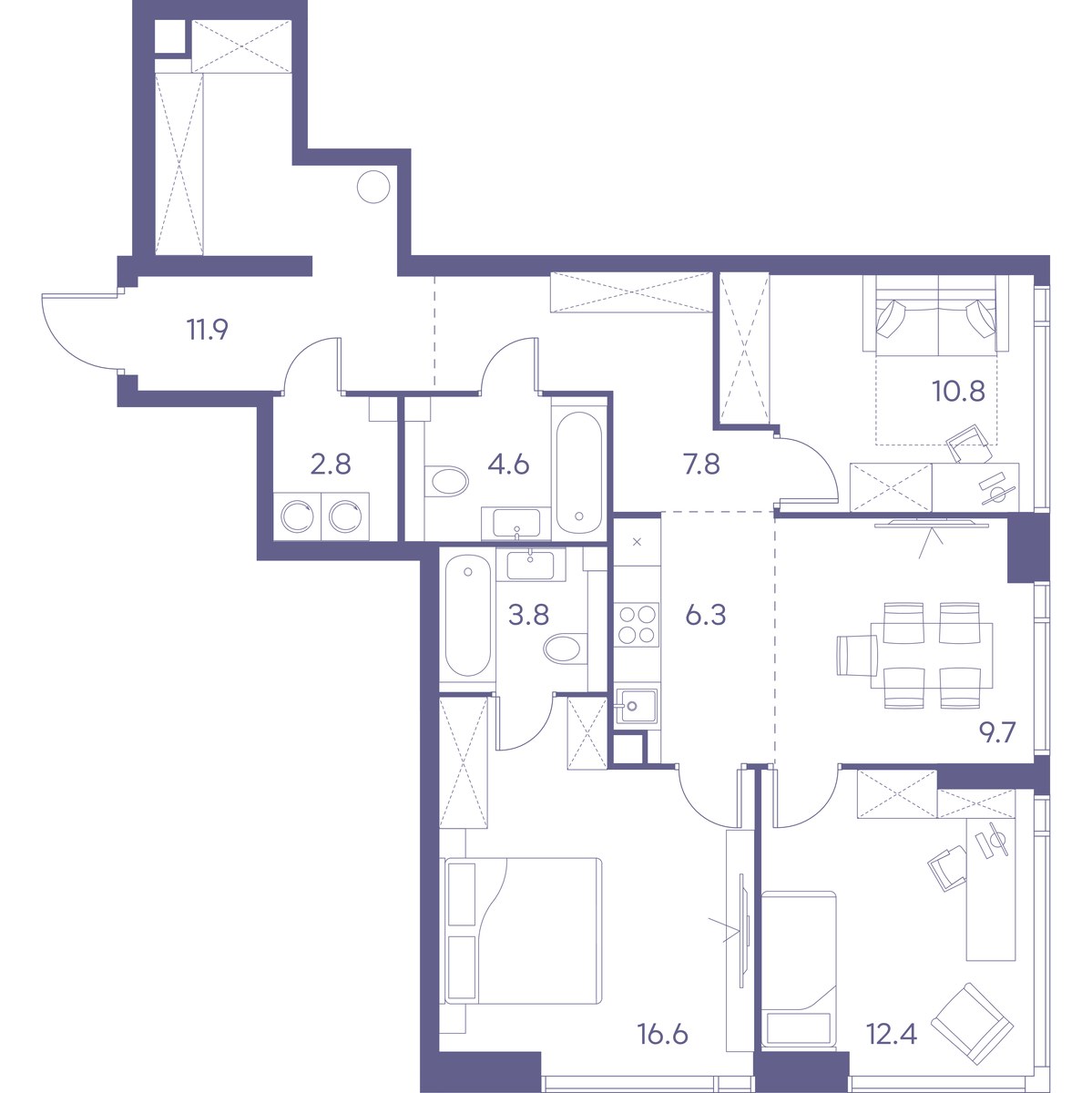 Планировка 86.7 м²