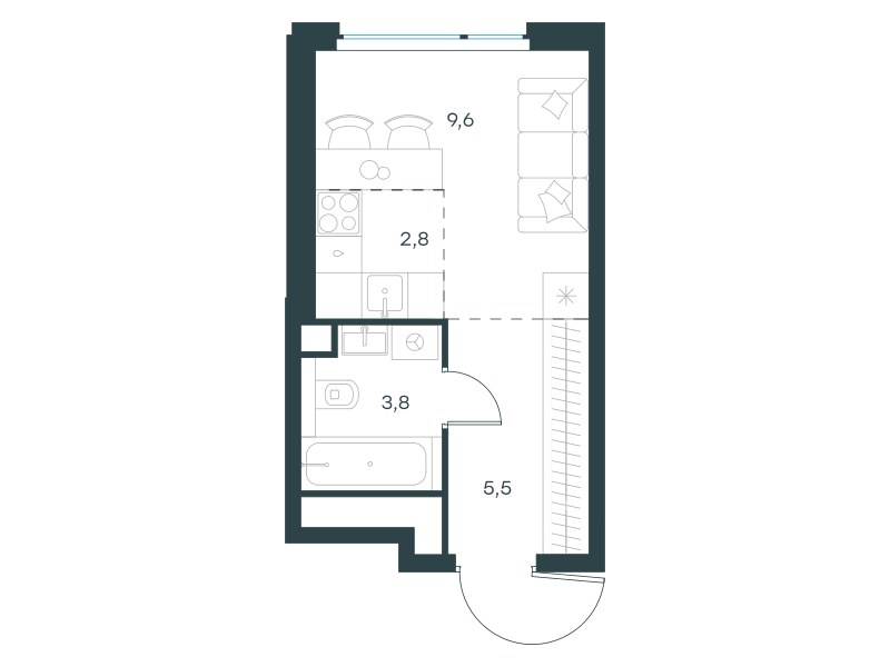 Планировка: Студия, 21.7 м²