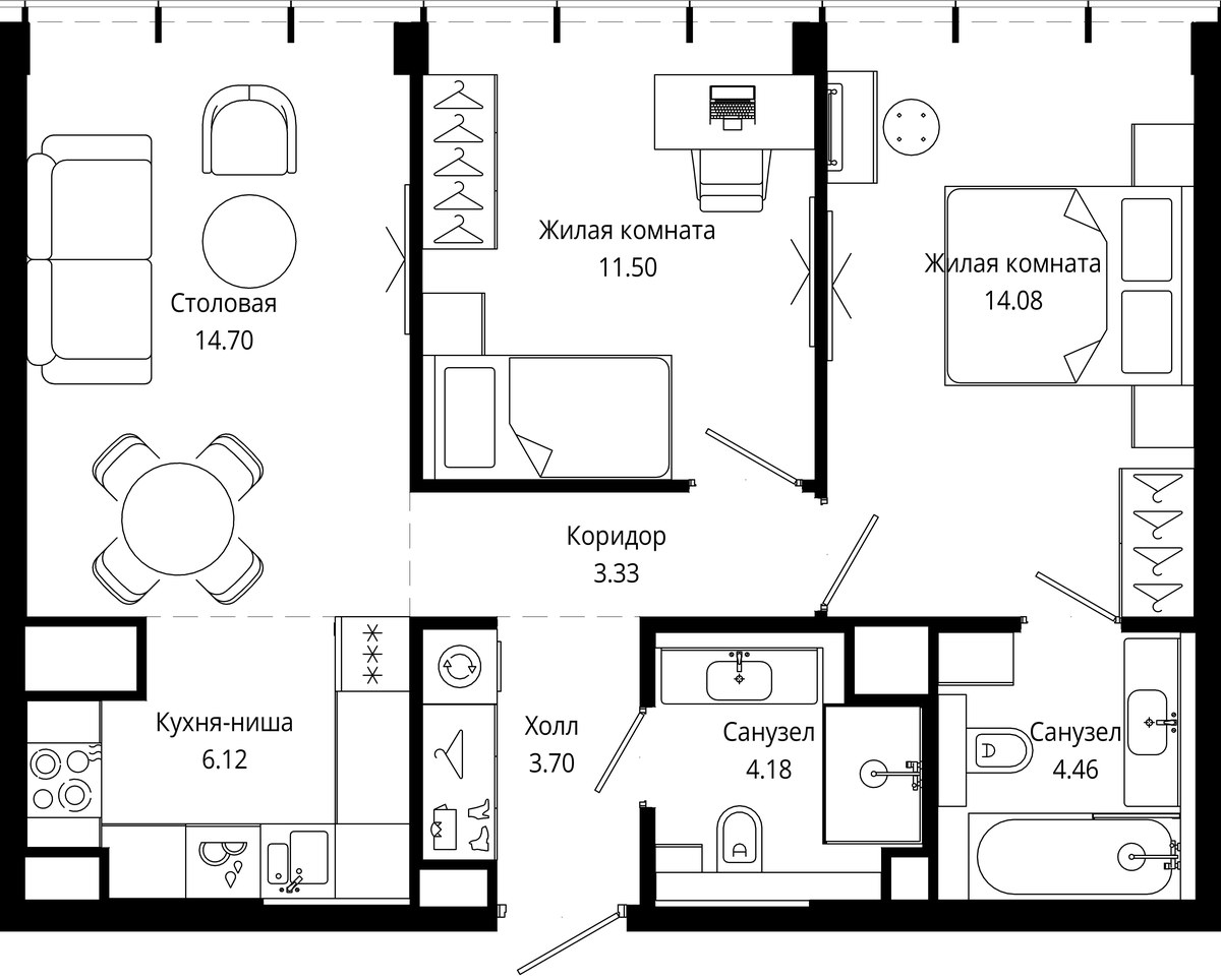 Планировка 62.2 м²
