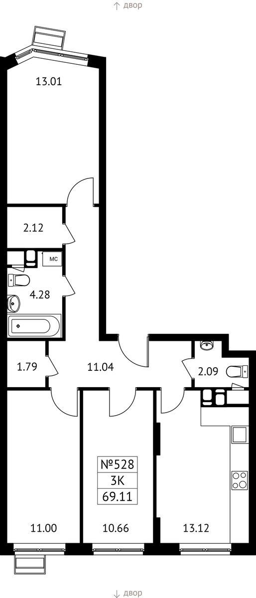 Планировка 69.11 м²