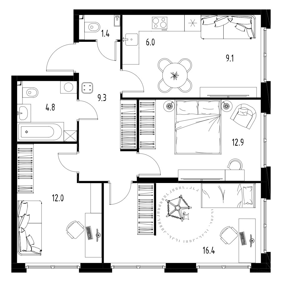 Планировка 71.9 м²