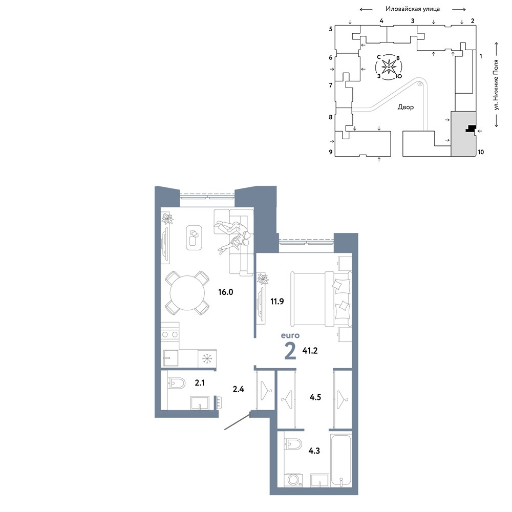 Планировка 41.2 м²