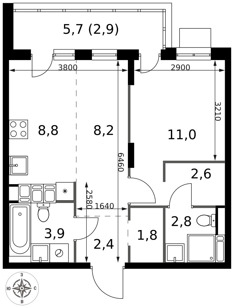 Планировка 44.4 м²