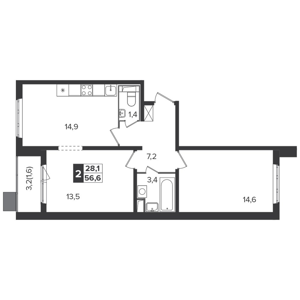 Планировка 56.4 м²