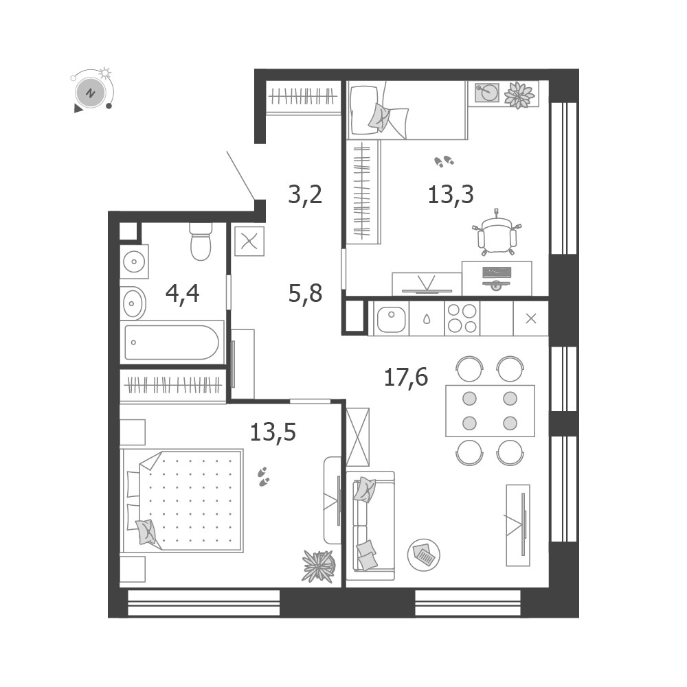 Планировка 57.8 м²
