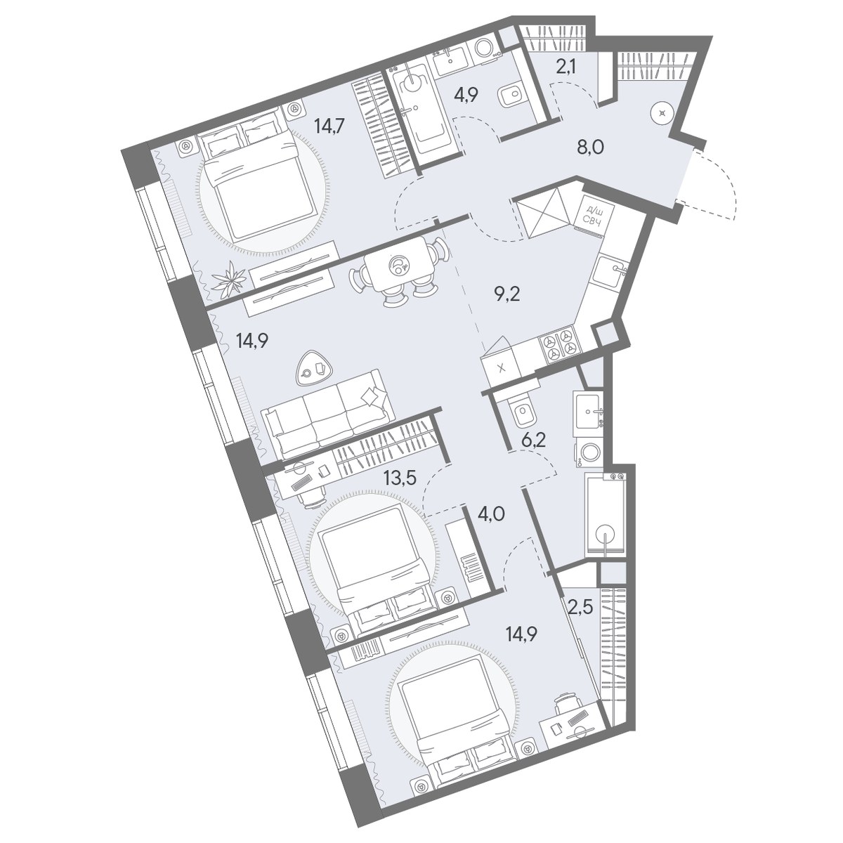Планировка 94.9 м²