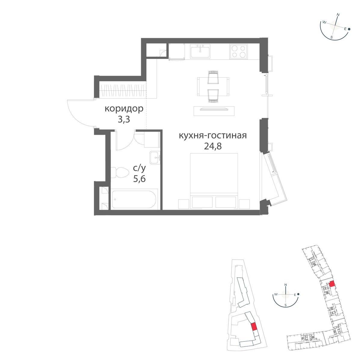 Планировка: Студия, 33.7 м²