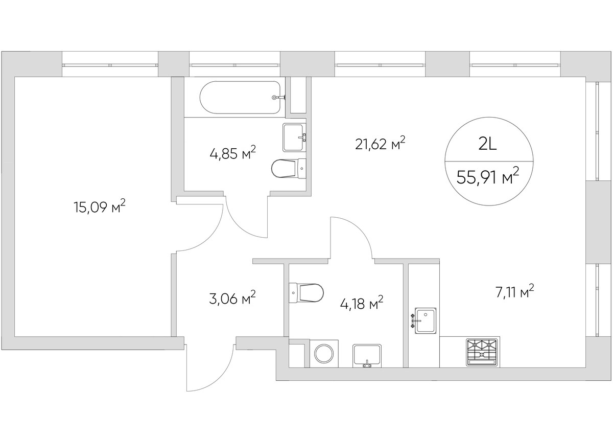 Планировка 56.1 м²