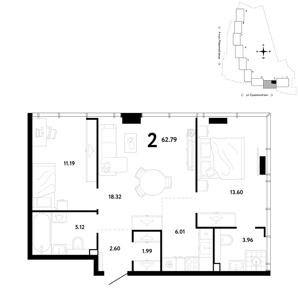 Планировка 62.79 м²