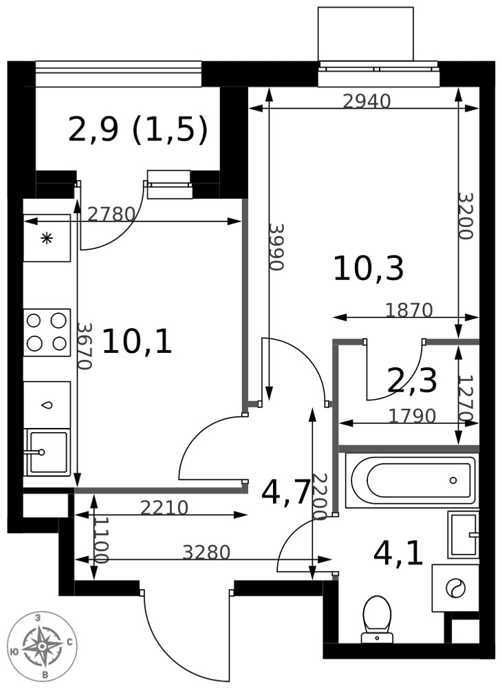 Планировка 33.0 м²