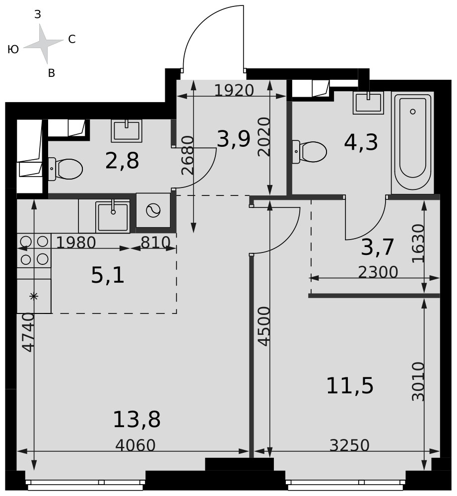 Планировка 45.1 м²