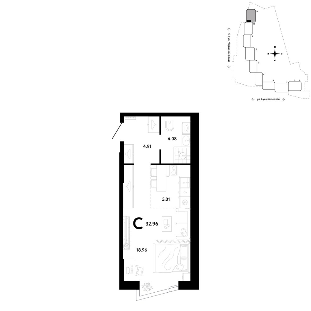 Планировка 32.96 м²