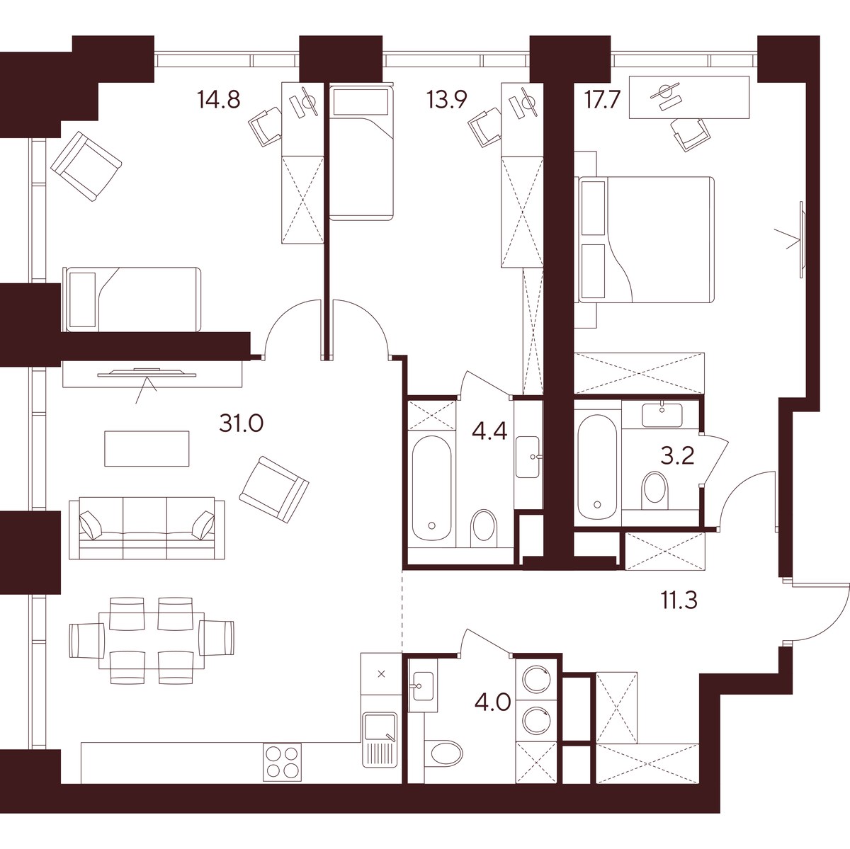 Планировка 100.3 м²