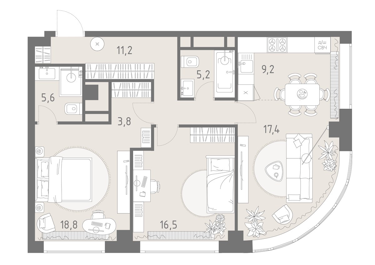 Планировка 83.9 м²