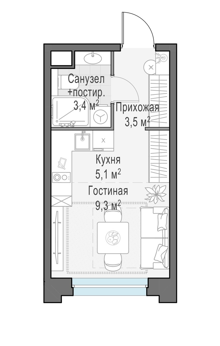 Планировка 21.3 м²