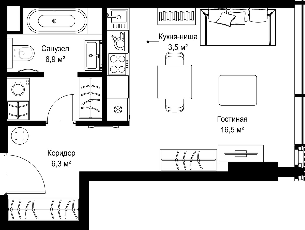 Планировка 33.2 м²