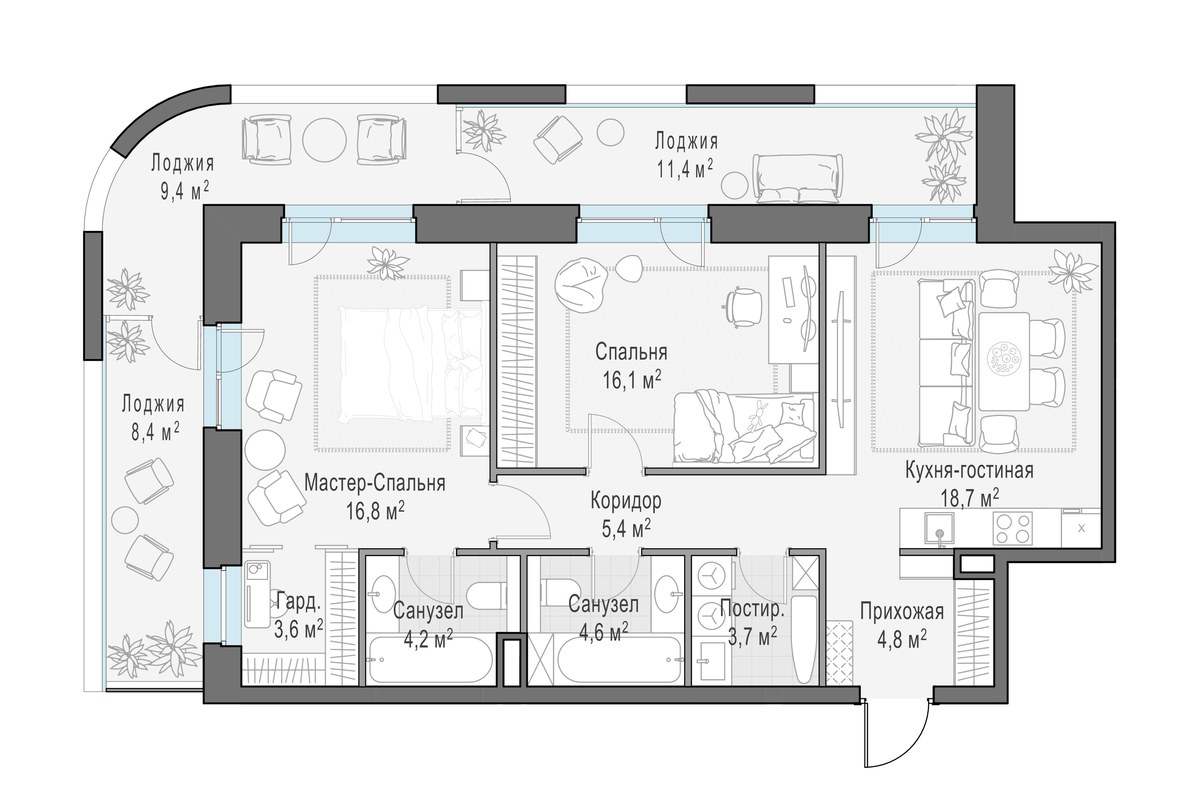 Планировка 92.9 м²