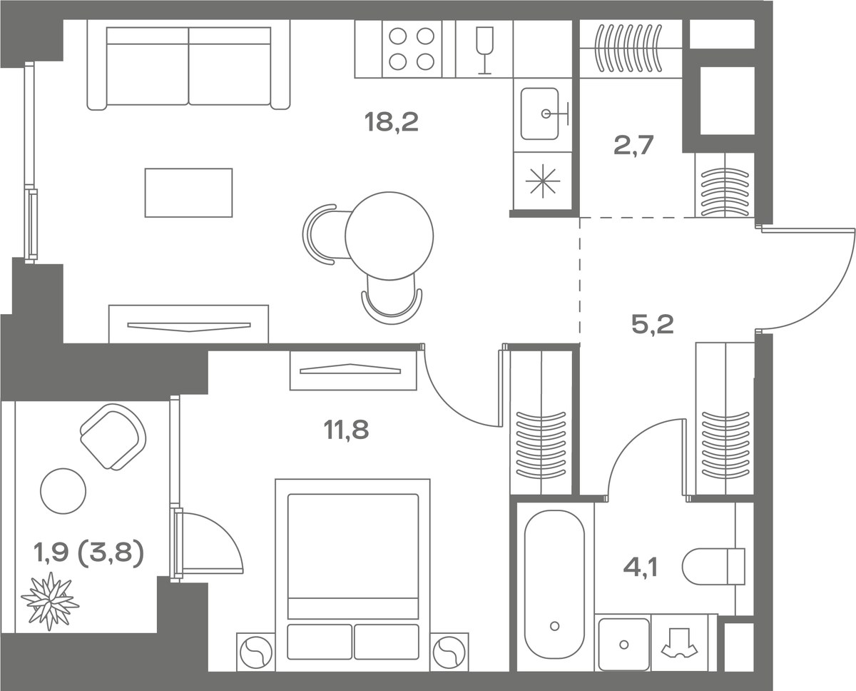 Планировка 43.9 м²