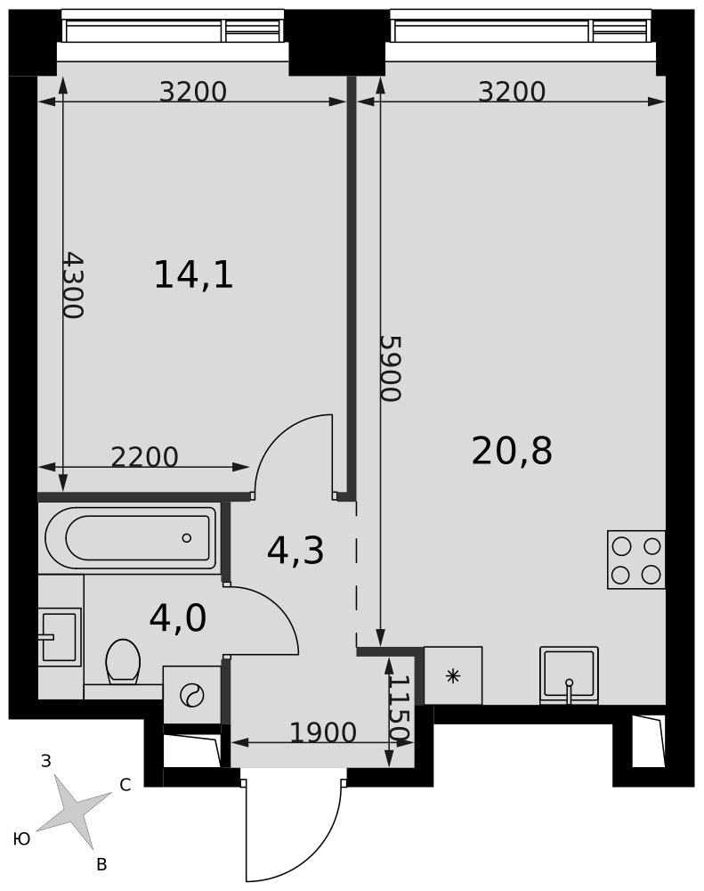 Планировка 43.2 м²
