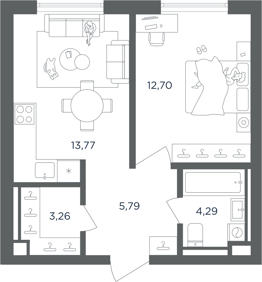 Планировка 39.81 м²