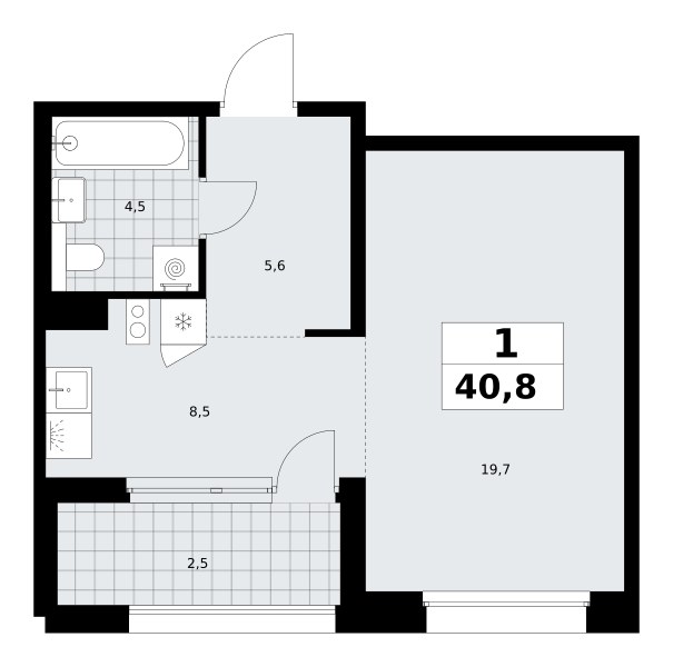 Планировка: Студия, 40.8 м²