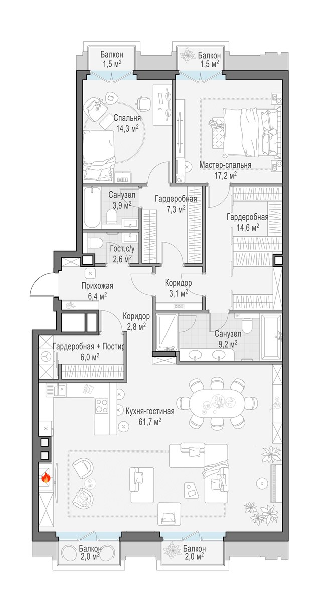 Планировка 150.8 м²