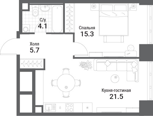 Планировка 46.6 м²
