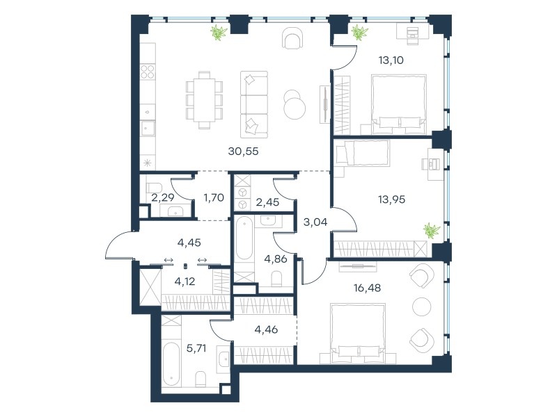 Планировка 107.16 м²
