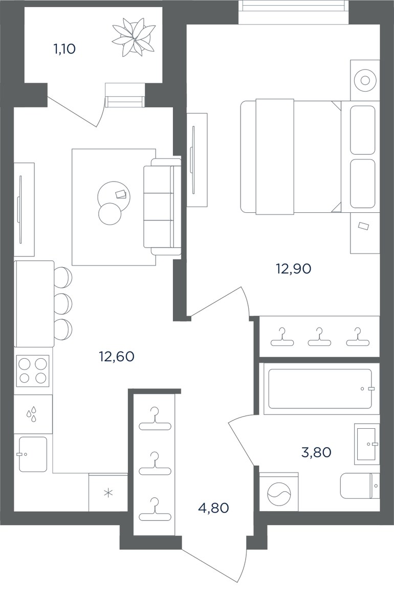 Планировка 34.8 м²