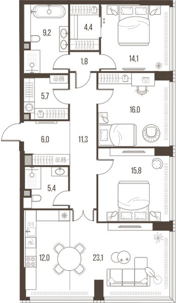 Планировка 124.8 м²