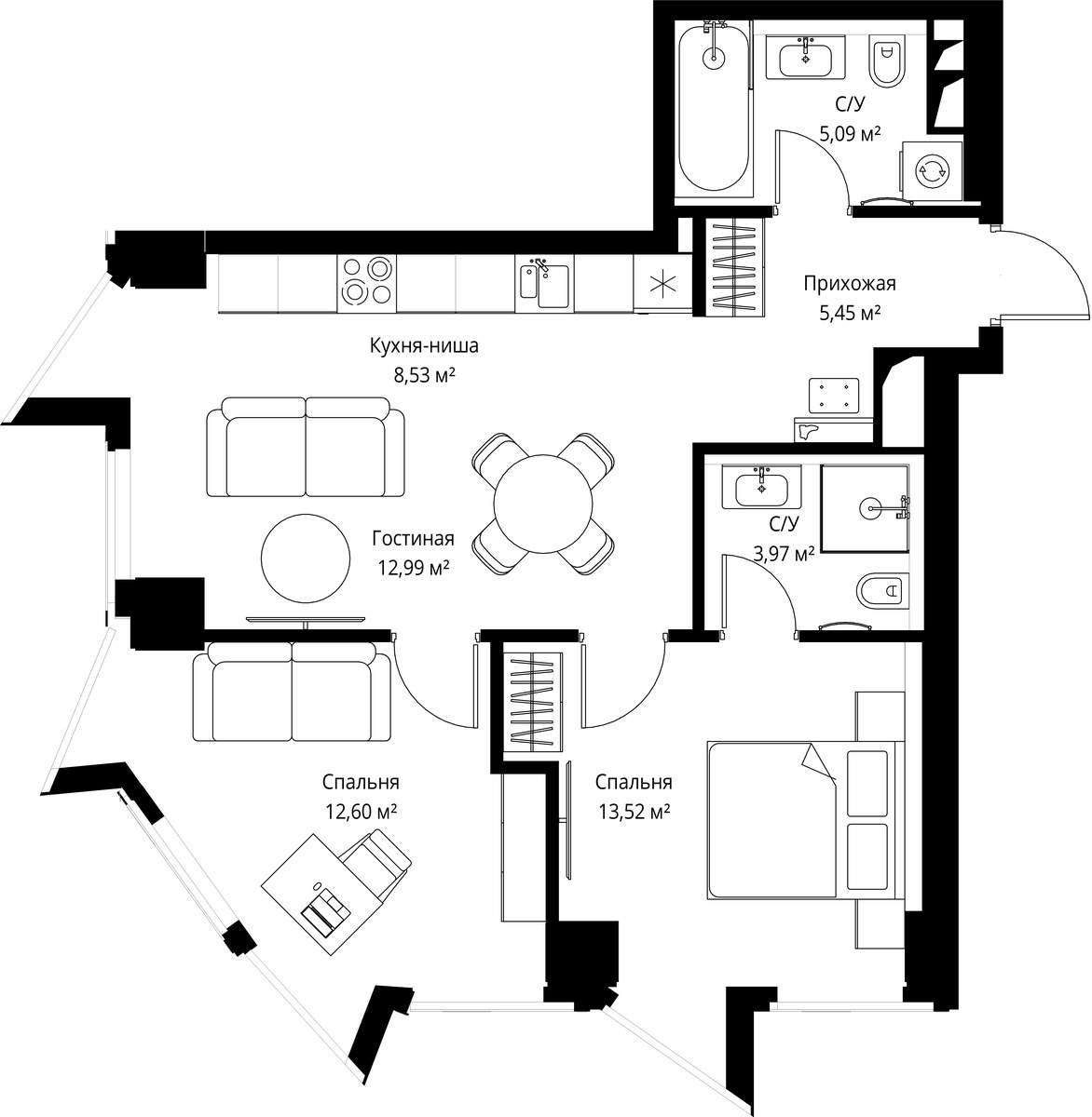 Планировка 62.4 м²