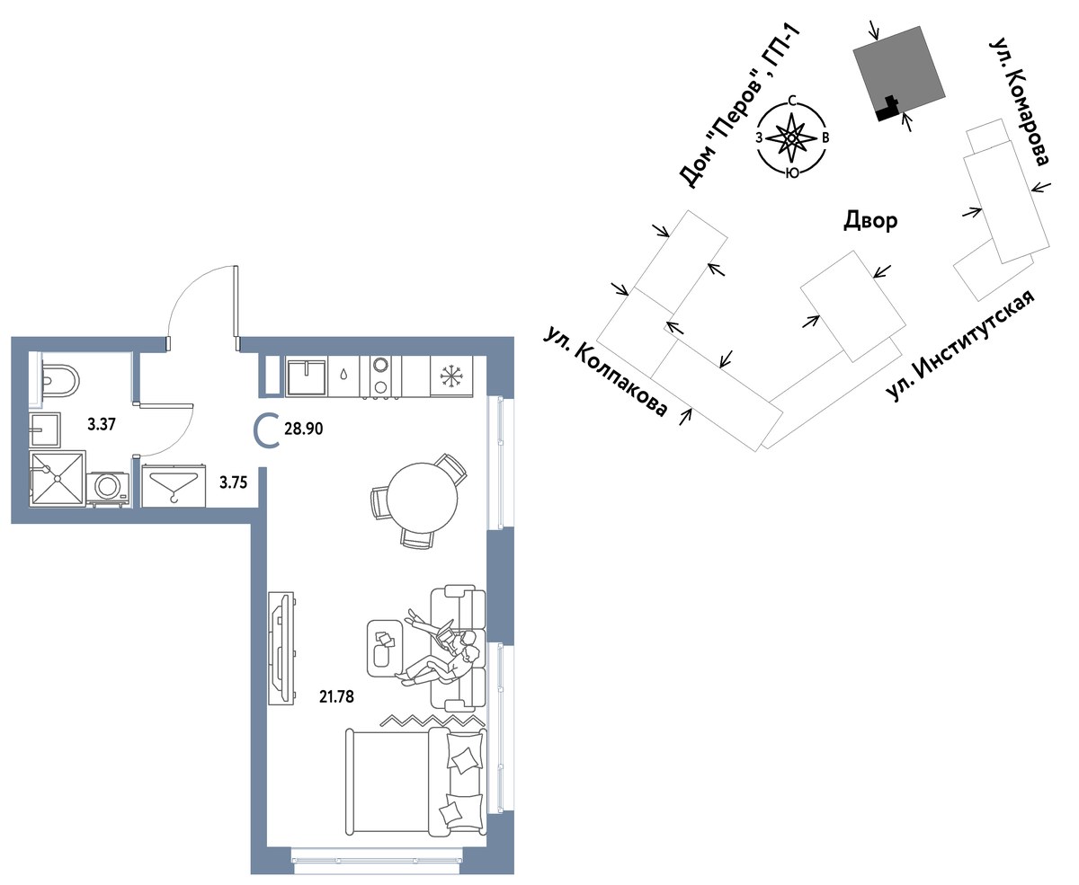 Планировка 28.9 м²