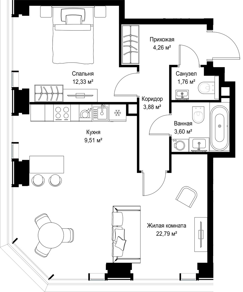 Планировка 58.13 м²