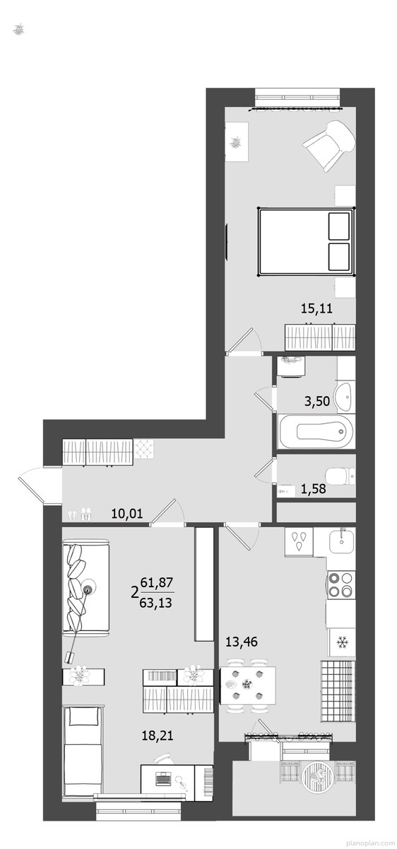 Планировка 63.13 м²