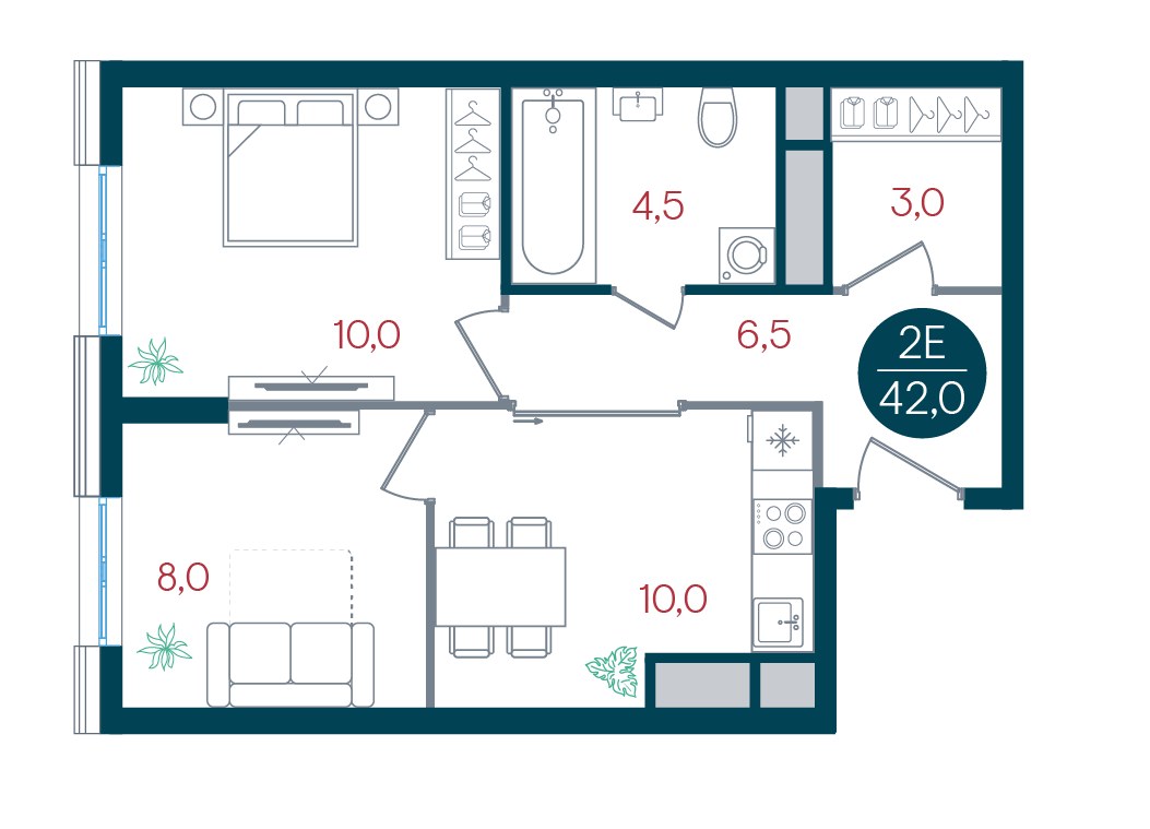 Планировка 42.0 м²