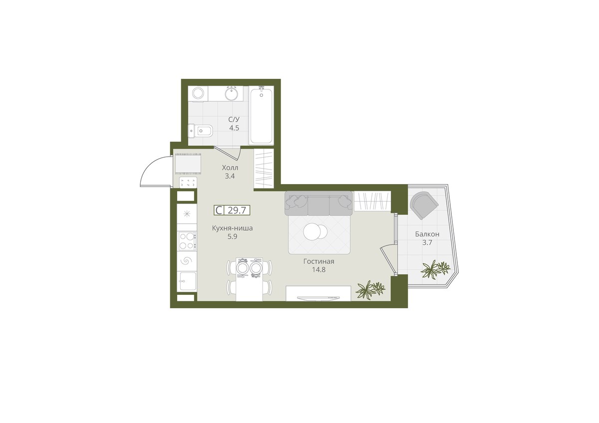Планировка 29.7 м²