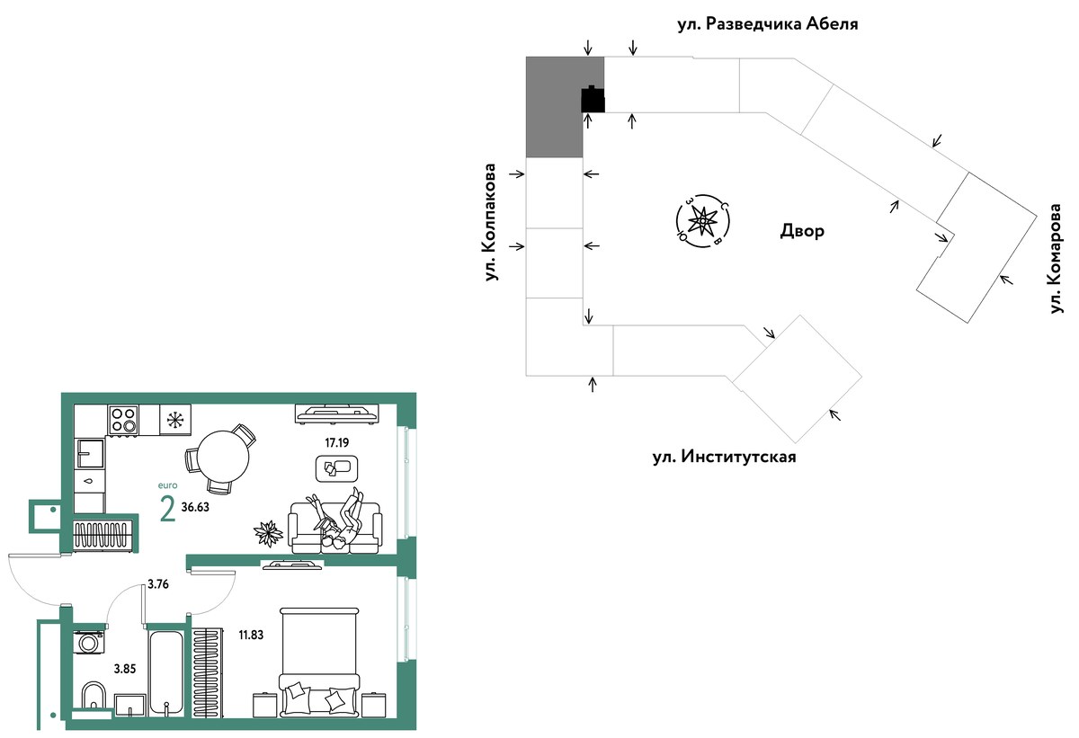 Планировка 36.63 м²