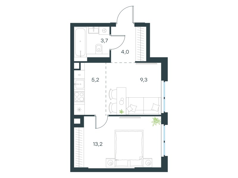 Планировка 35.1 м²