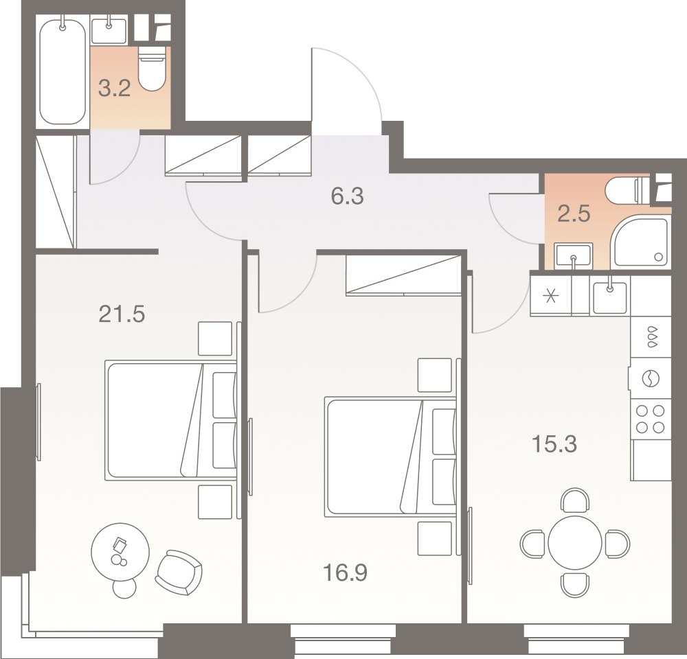 Планировка 65.4 м²